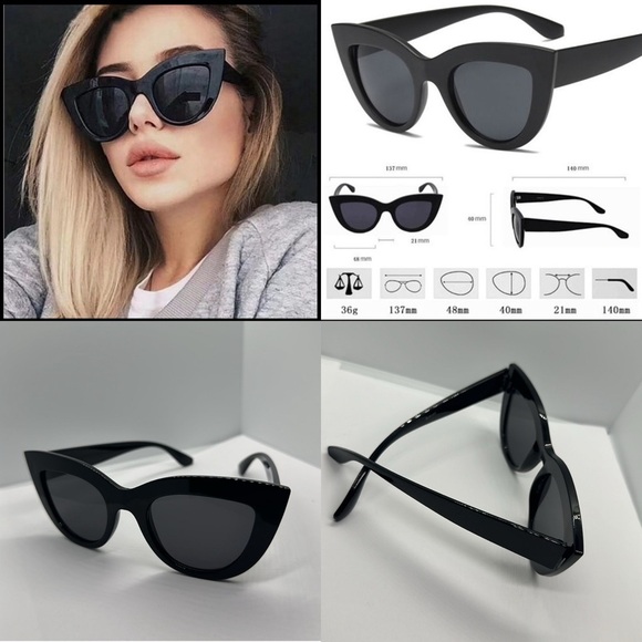 NWT Chic Black Cat Eye Sunglasses - UVProtection - Vintage Inspired Glamour main image 14